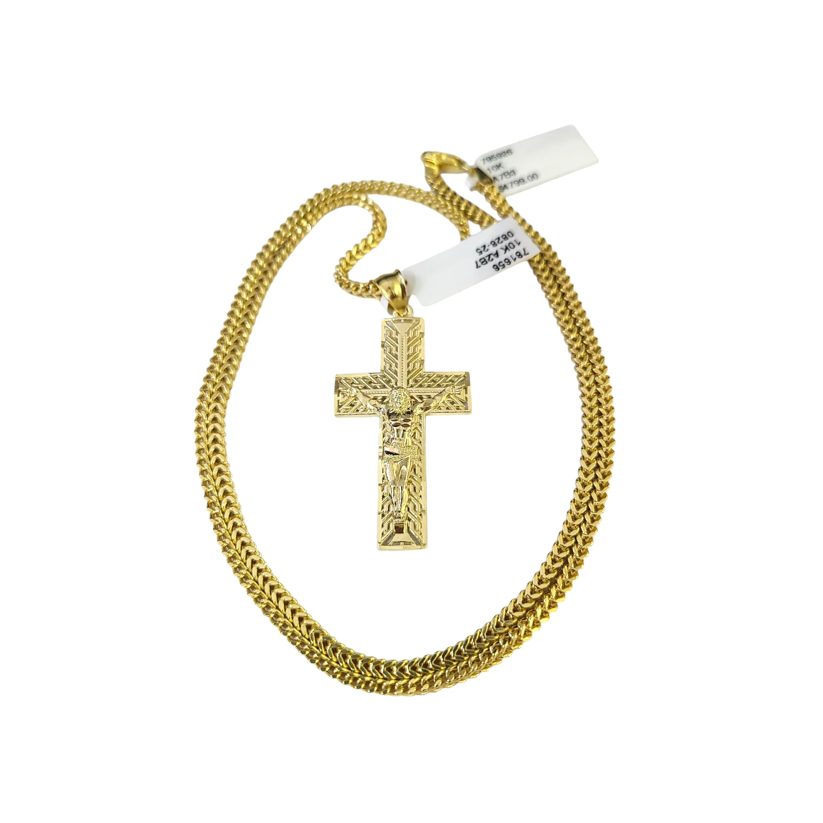 10k Gold Franco Necklace Chain Crucifix Cross Charm 2.5mm 18"-26" Pendant SET - Image 4