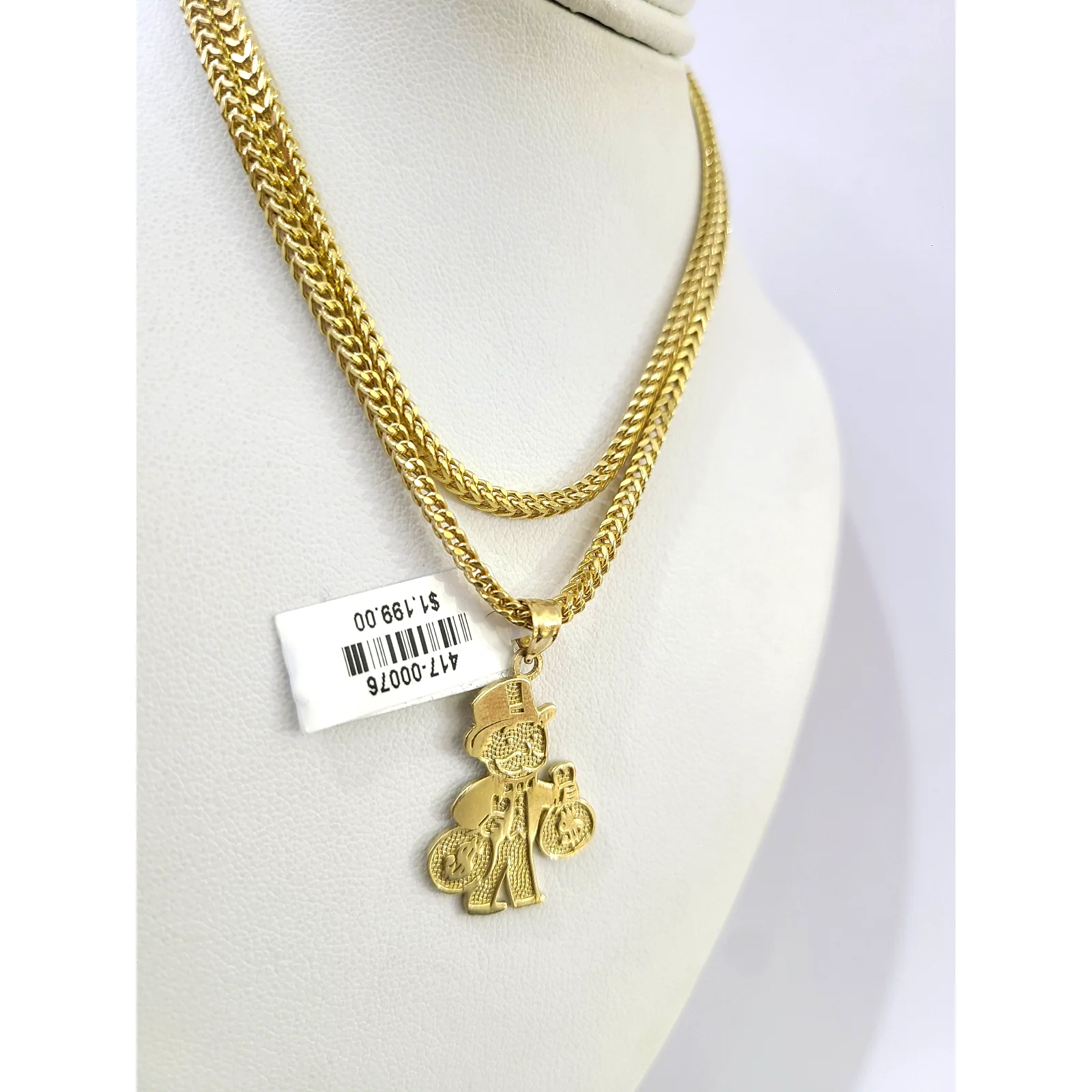 10k Gold Franco Necklace Chain Grandpa Money Charm 2.5mm 18"-26" Pendant SET - Image 3