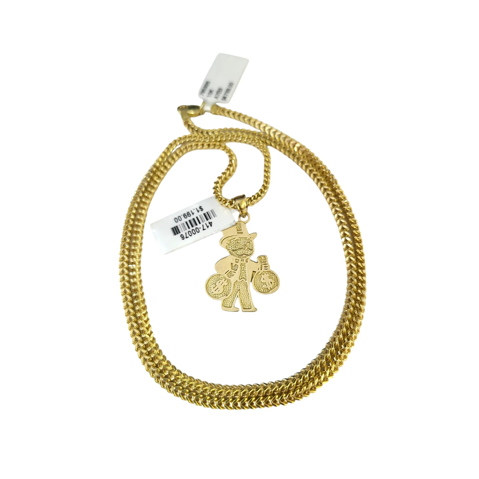 10k Gold Franco Necklace Chain Grandpa Money Charm 2.5mm 18"-26" Pendant SET - Image 4