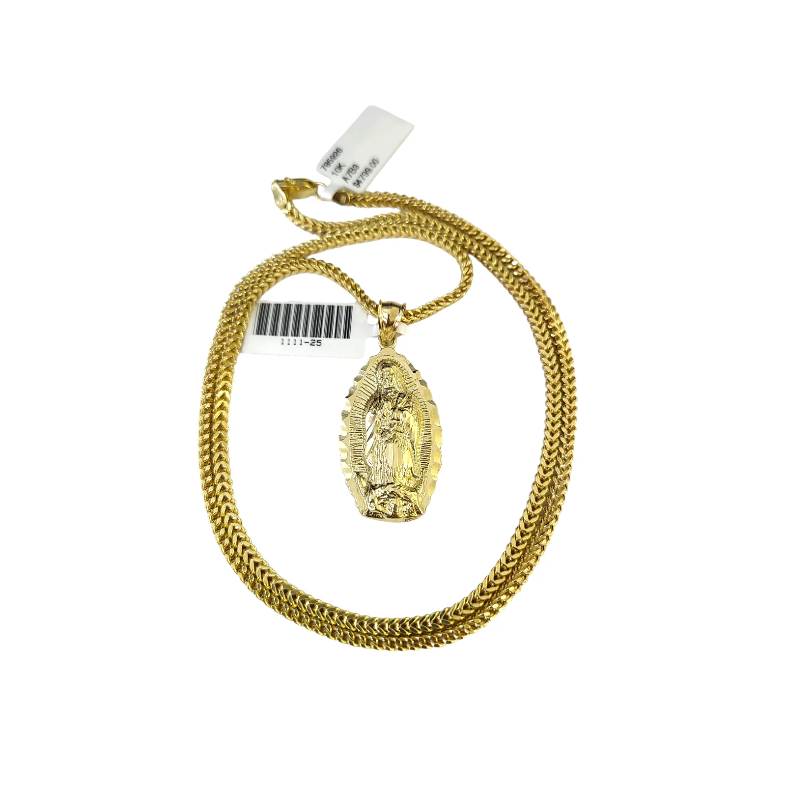 10k Gold Franco Necklace Chain Virgin Mary Charm 2.5mm 18"-26" Pendant SET - Image 3