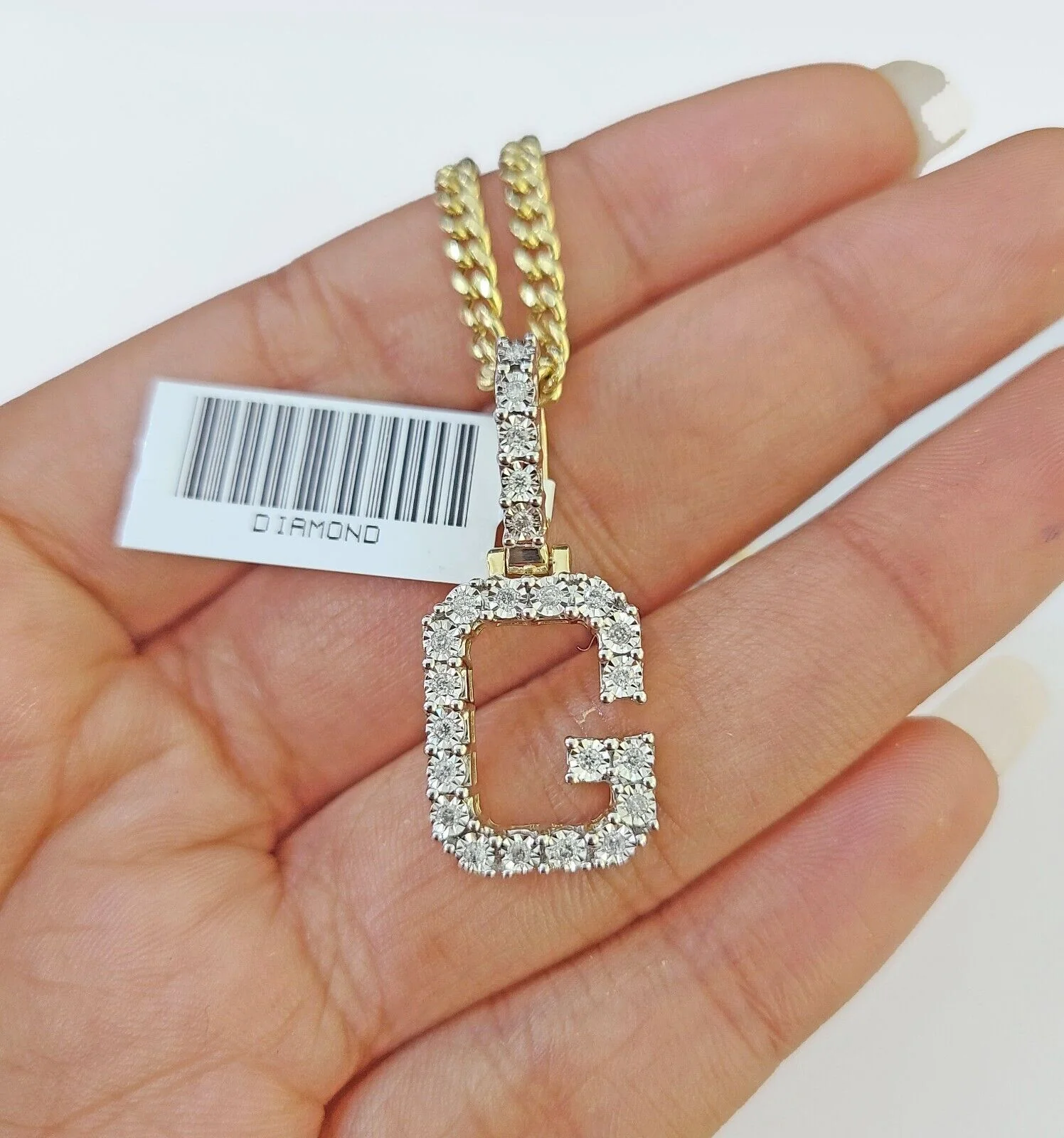 10k Gold Genuine Diamond "G" Initial Pendent with 20 Inch 3mm Miami Cuban Chain - Image 3