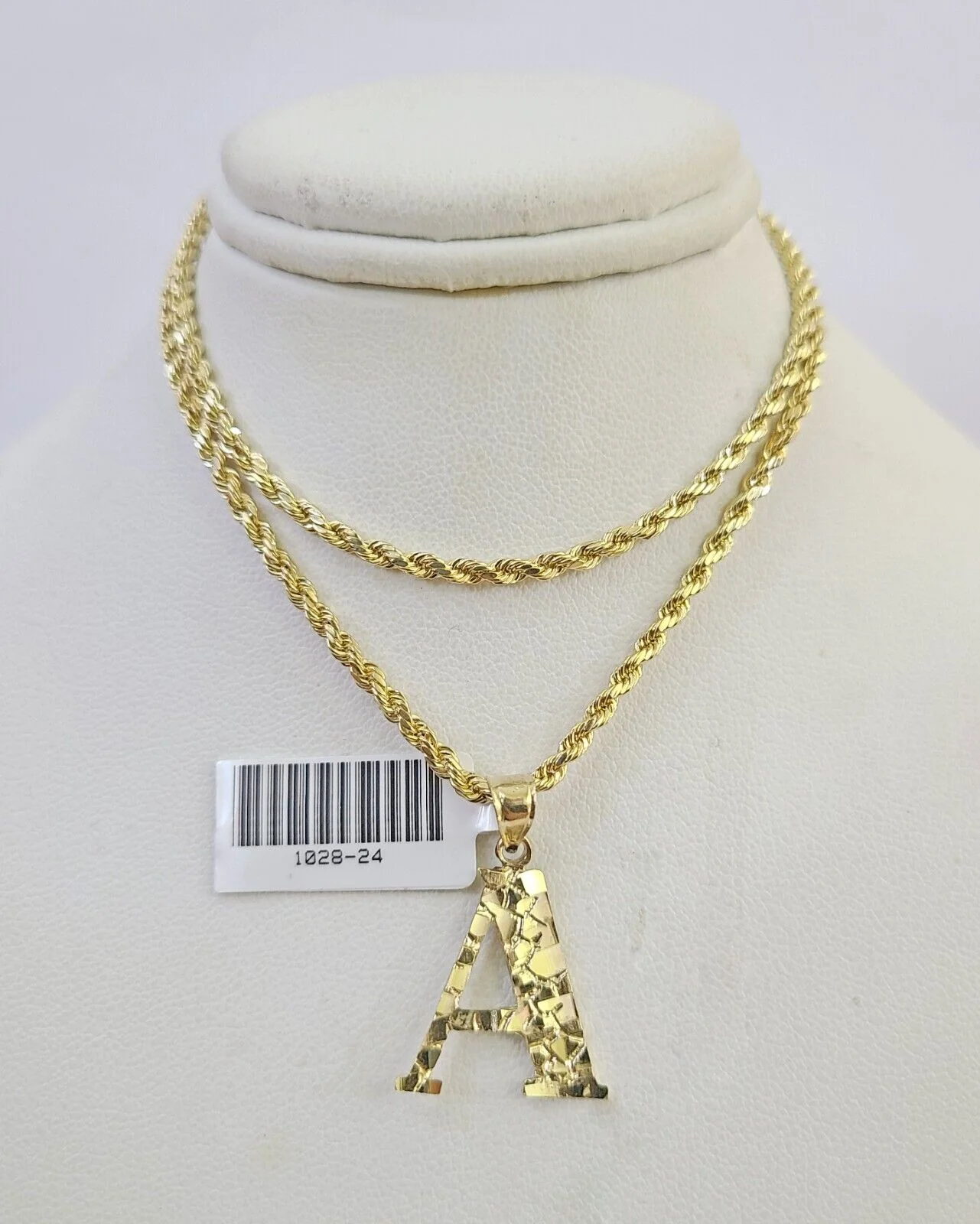 10k Gold Initial A Charm Rope Chain 16"-26" 2.5mm SET Necklace Alphabet Pendant - Image 2