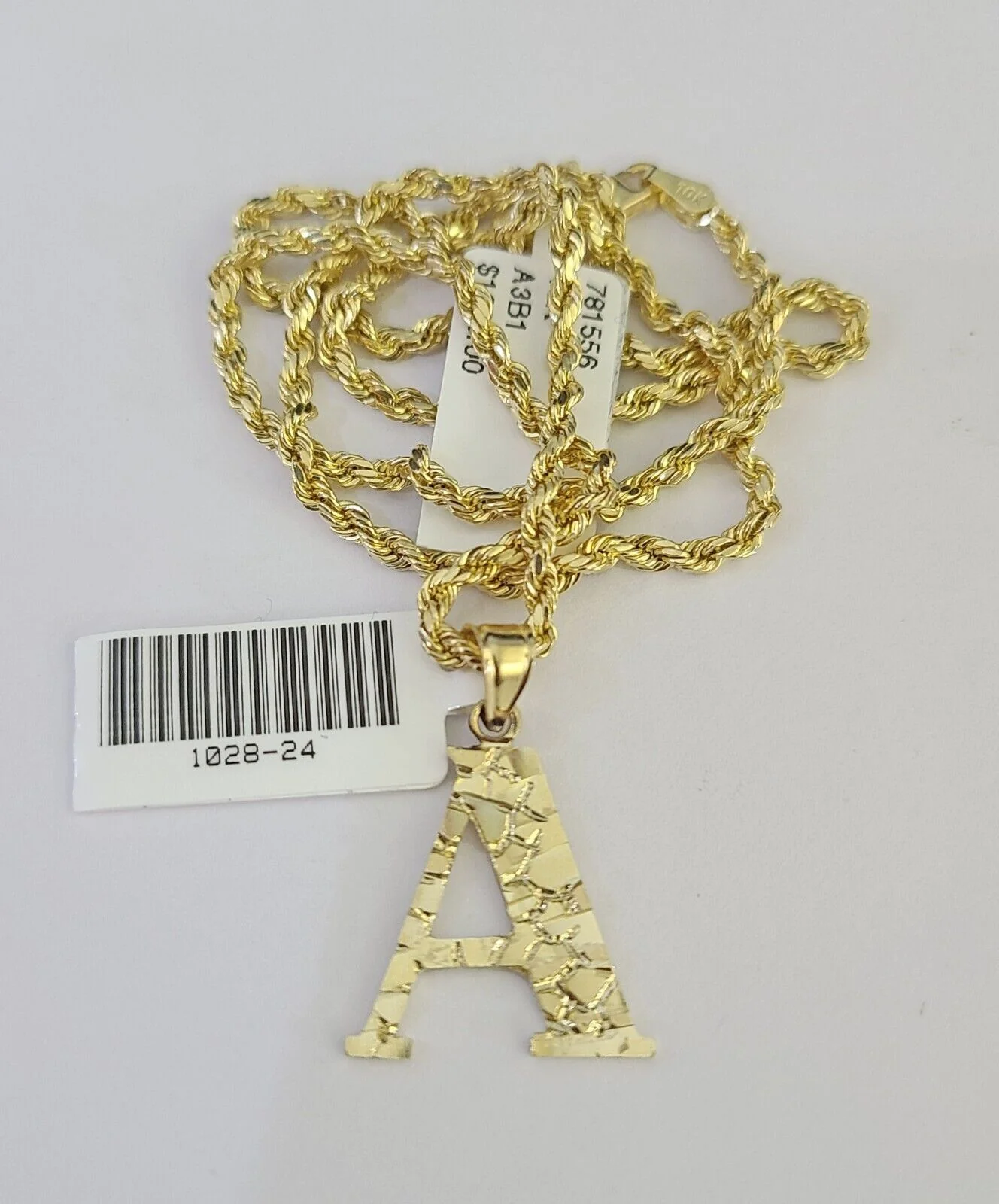 10k Gold Initial A Charm Rope Chain 16"-26" 2.5mm SET Necklace Alphabet Pendant - Image 6
