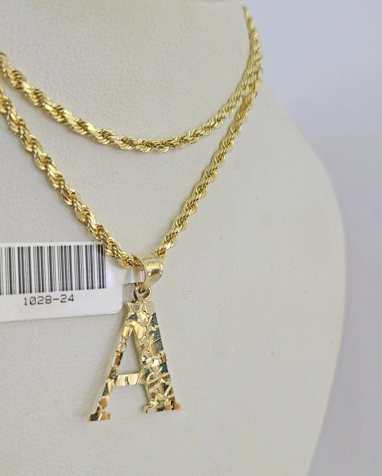 10k Gold Initial A Charm Rope Chain 16"-26" 2.5mm SET Necklace Alphabet Pendant - Image 7