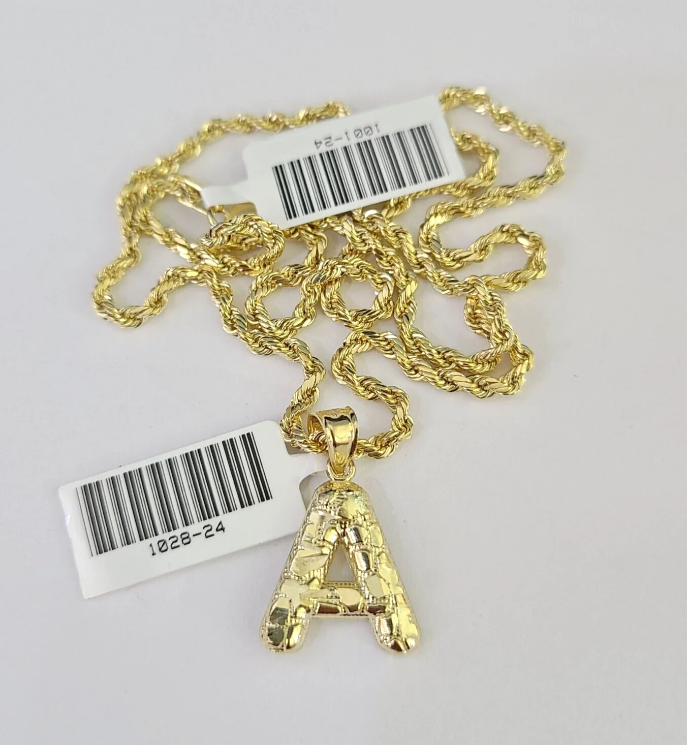 10k Gold Initial A Charm Rope Chain 16"-26" 2.5mm SET Necklace Alphabet Pendant - Image 2