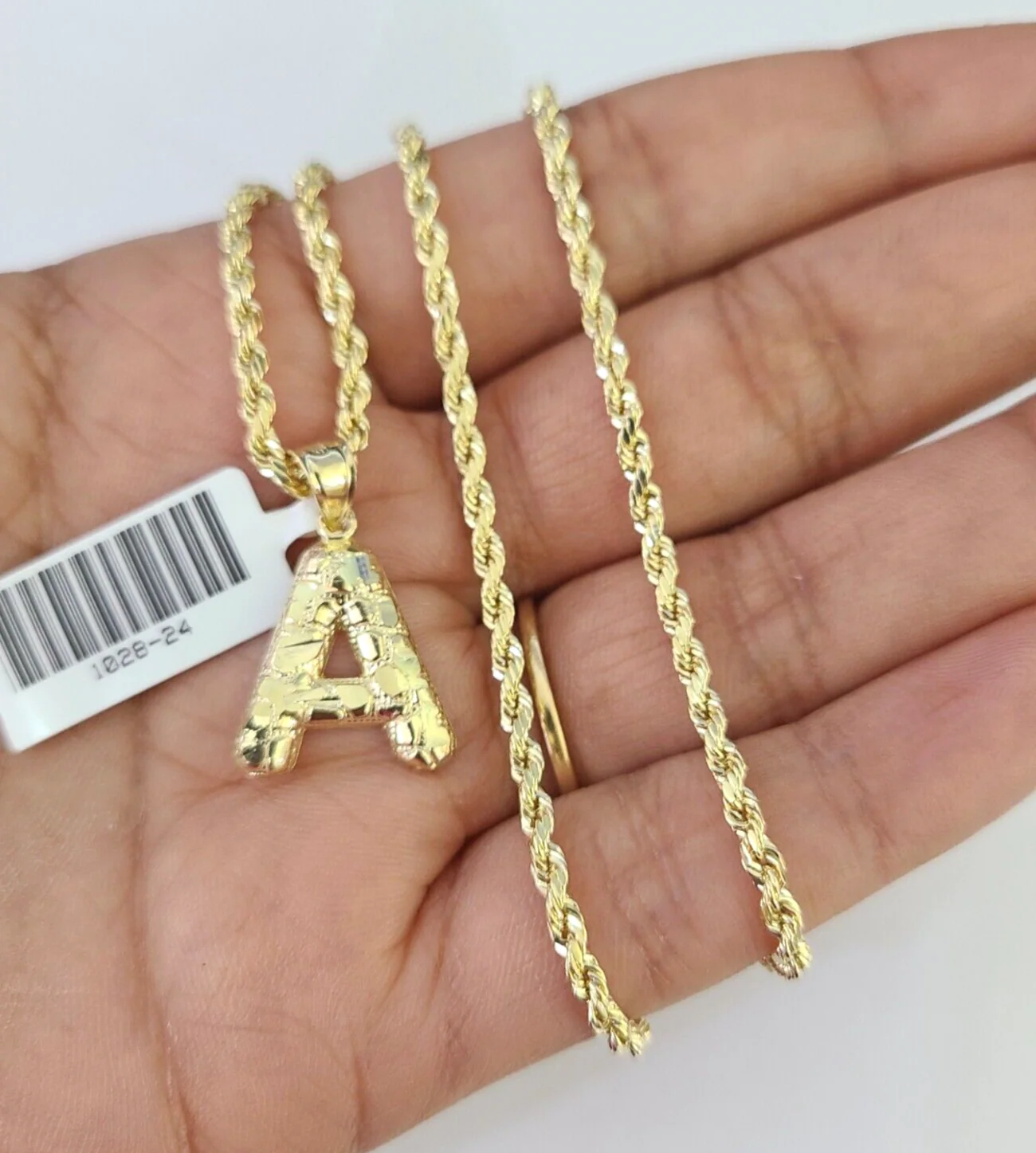 10k Gold Initial A Charm Rope Chain 16"-26" 2.5mm SET Necklace Alphabet Pendant - Image 6