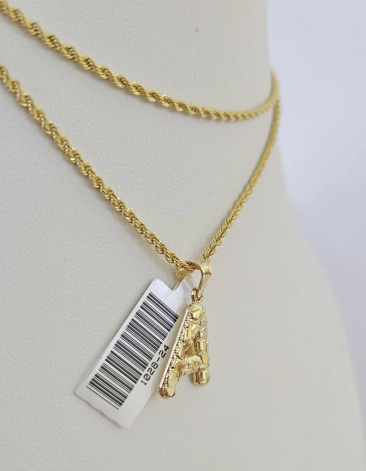 10k Gold Initial A Charm Rope Chain 16"-26" 2.5mm SET Necklace Alphabet Pendant - Image 7