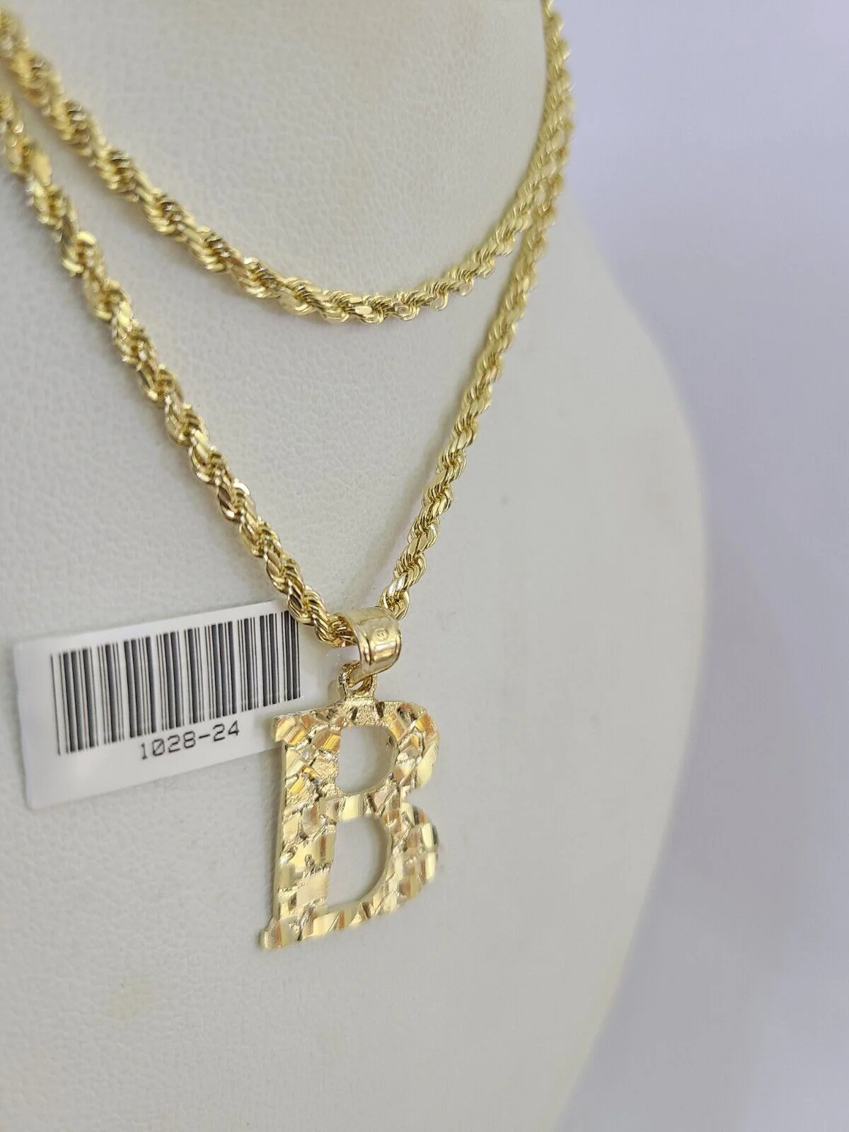 10k Gold Initial B Charm Rope Chain 16"-26" 2.5mm SET Necklace Alphabet Pendant - Image 3