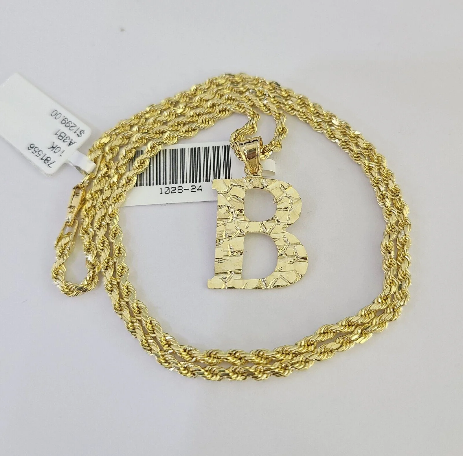 10k Gold Initial B Charm Rope Chain 16"-26" 2.5mm SET Necklace Alphabet Pendant - Image 6