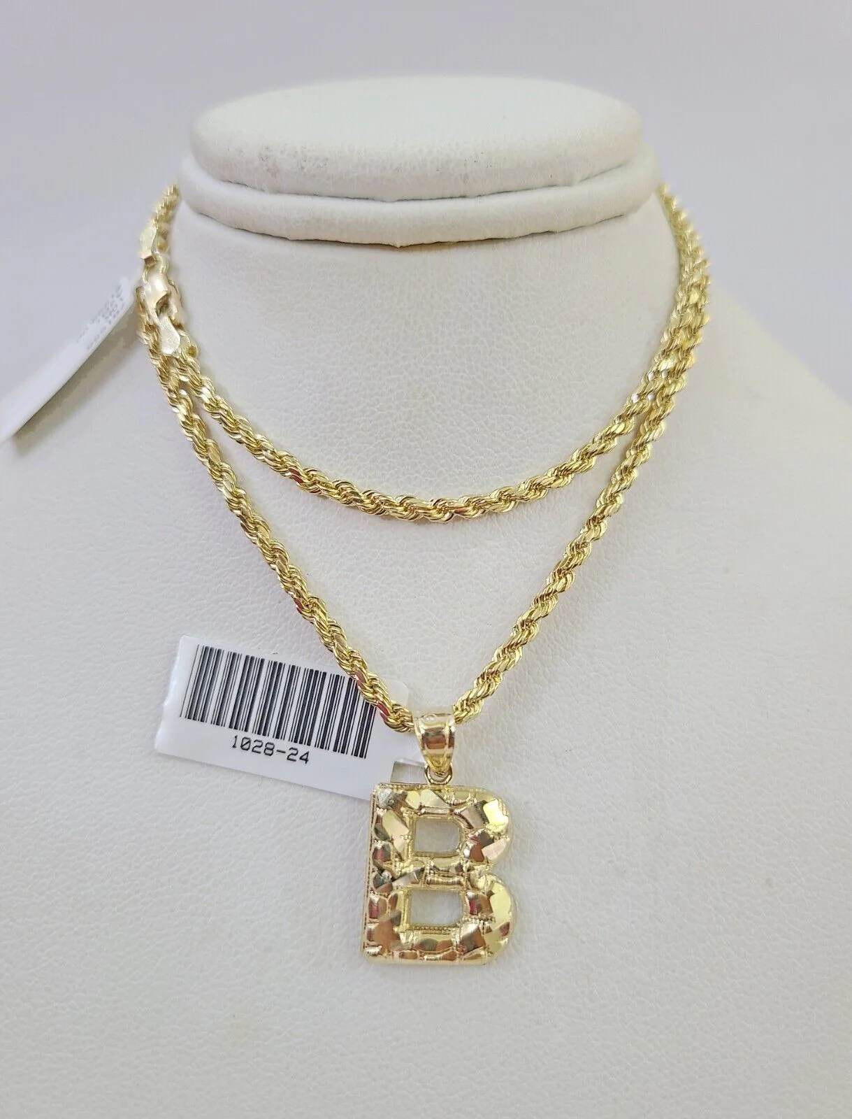 10k Gold Initial B Charm Rope Chain 16"-26" 2.5mm SET Necklace Alphabet Pendant - Image 2