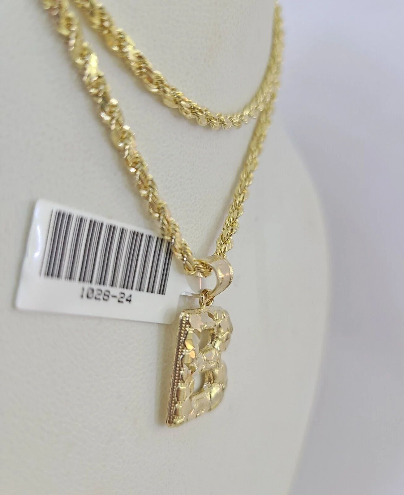10k Gold Initial B Charm Rope Chain 16"-26" 2.5mm SET Necklace Alphabet Pendant - Image 3