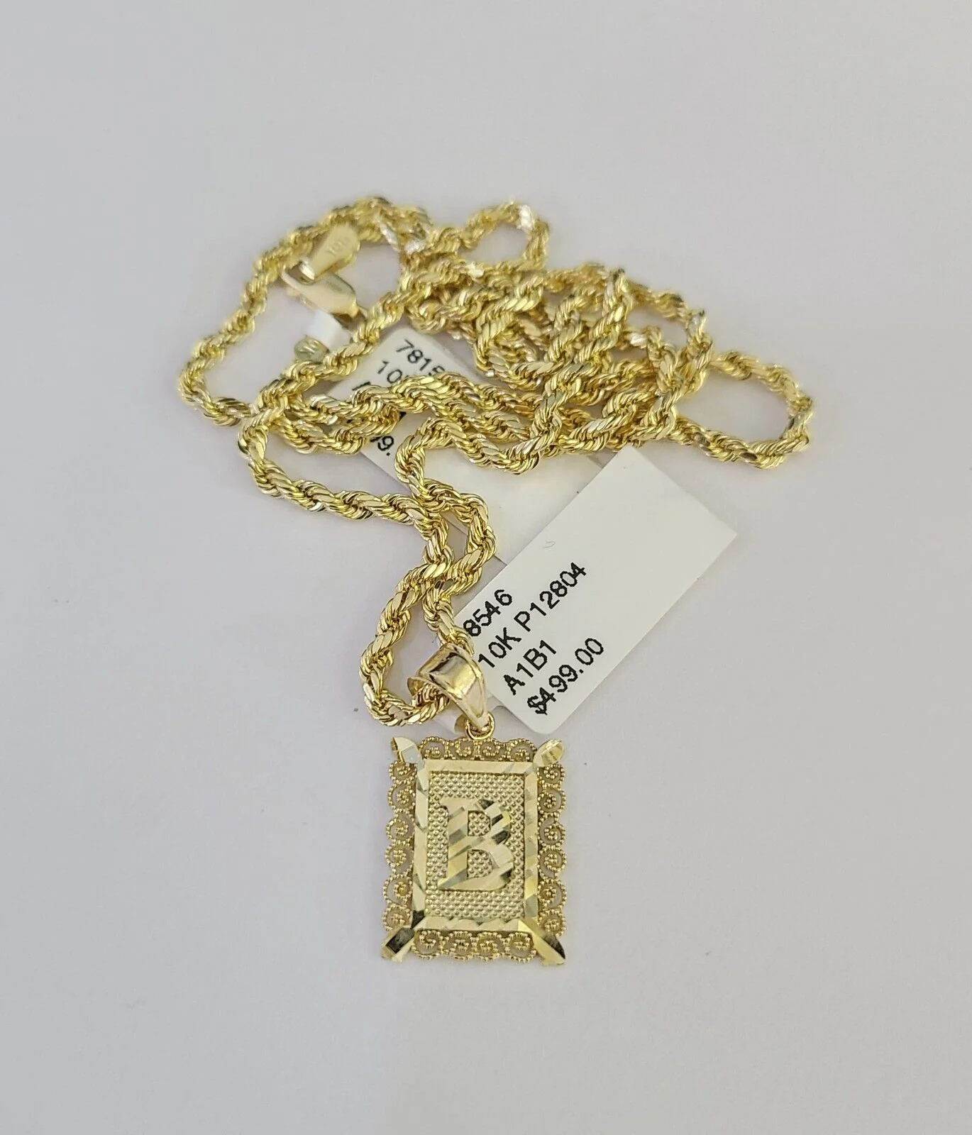 10k Gold Initial B Charm Rope Chain 16"-26" 2.5mm SET Necklace Alphabet Pendant - Image 6