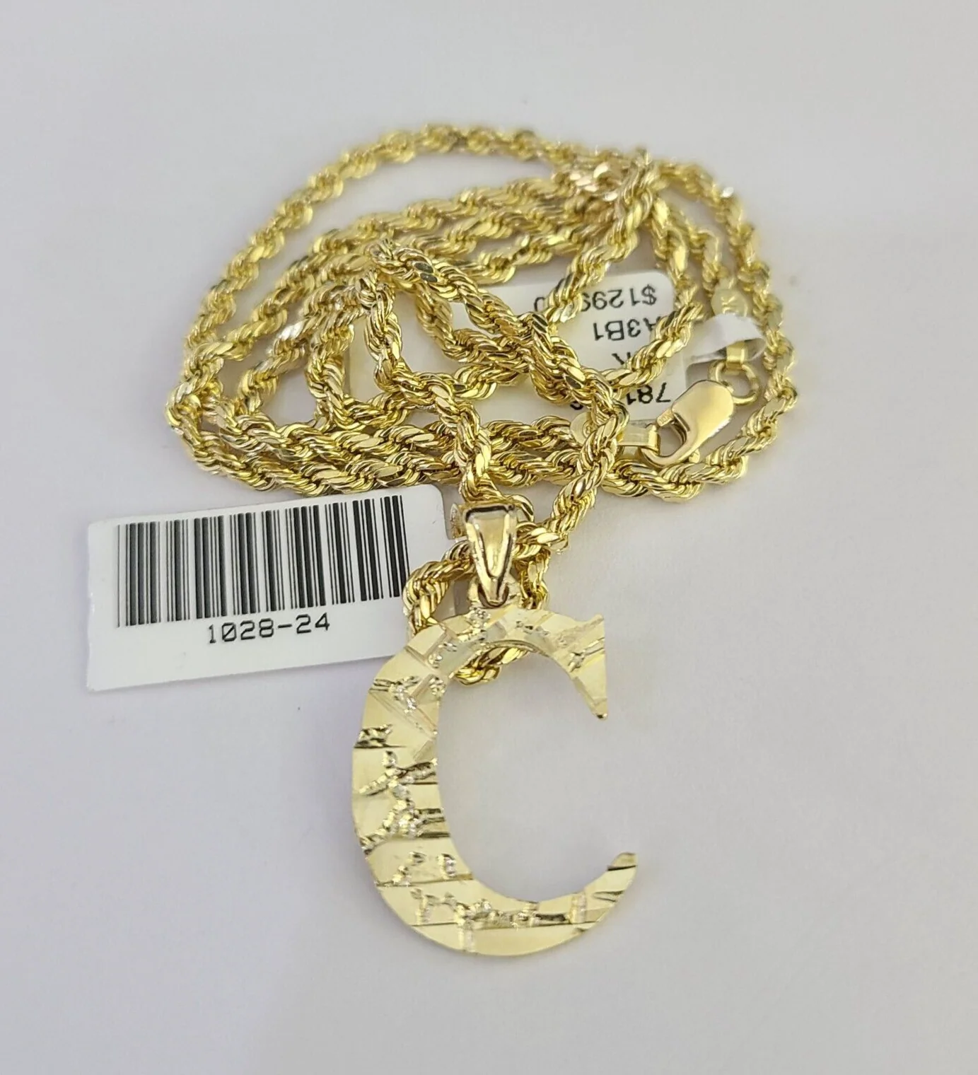10k Gold Initial C Charm Rope Chain 16"-26" 2.5mm SET Necklace Alphabet Pendant - Image 5