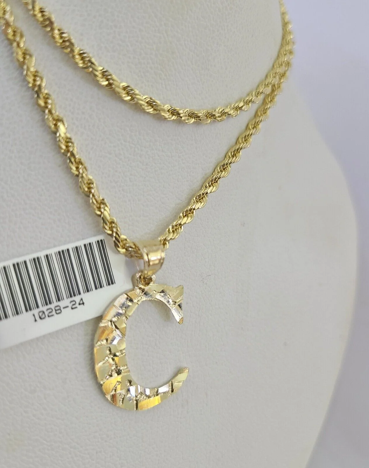 10k Gold Initial C Charm Rope Chain 16"-26" 2.5mm SET Necklace Alphabet Pendant - Image 6