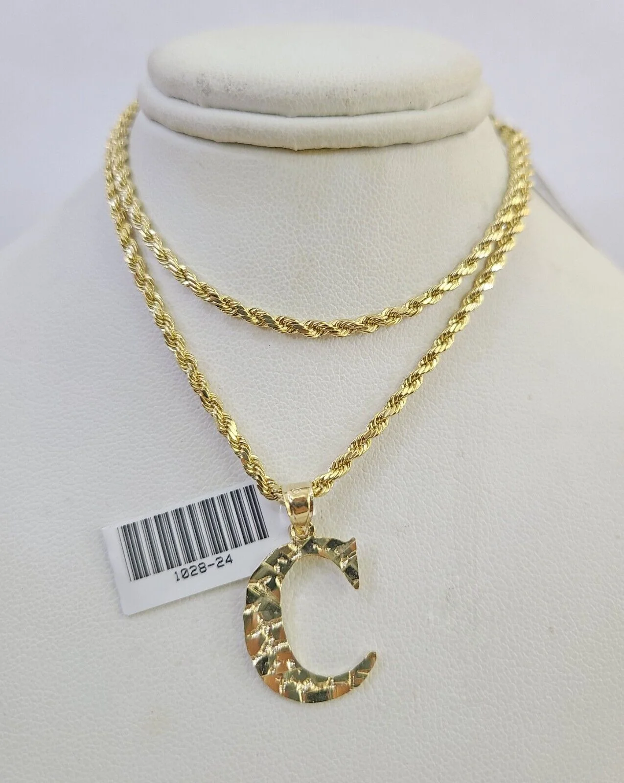 10k Gold Initial C Charm Rope Chain 16"-26" 2.5mm SET Necklace Alphabet Pendant - Image 7