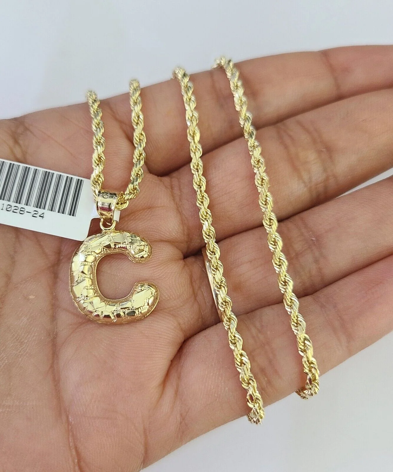 10k Gold Initial C Charm Rope Chain 16"-26" 2.5mm SET Necklace Alphabet Pendant - Image 4