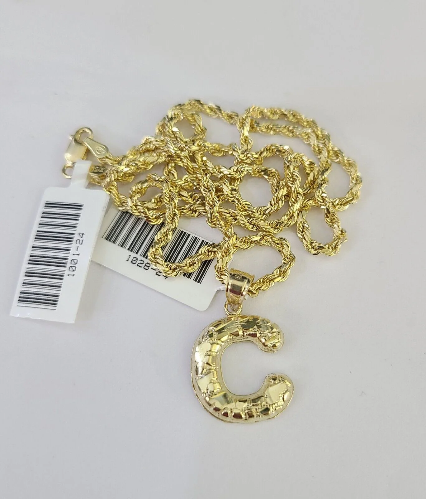 10k Gold Initial C Charm Rope Chain 16"-26" 2.5mm SET Necklace Alphabet Pendant - Image 6