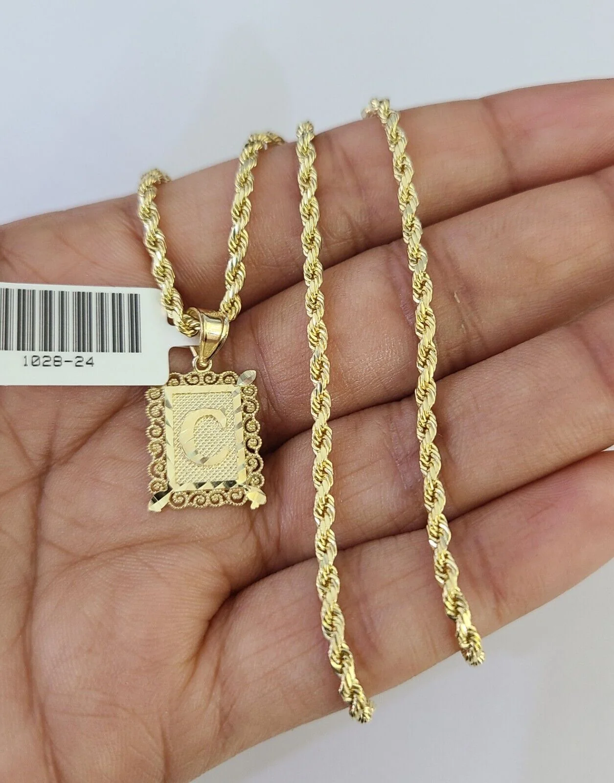 10k Gold Initial C Charm Rope Chain 16"-26" 2.5mm SET Necklace Alphabet Pendant - Image 5