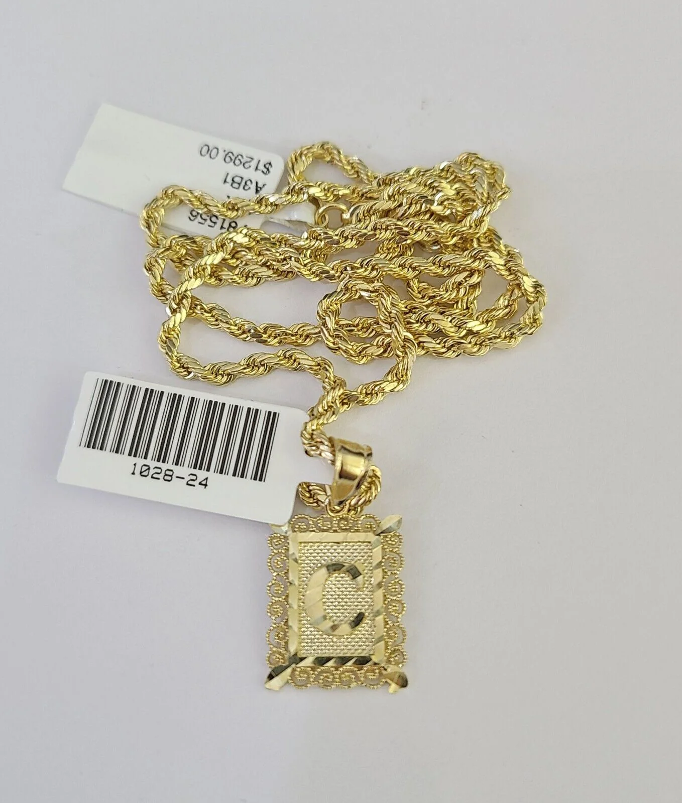 10k Gold Initial C Charm Rope Chain 16"-26" 2.5mm SET Necklace Alphabet Pendant - Image 6