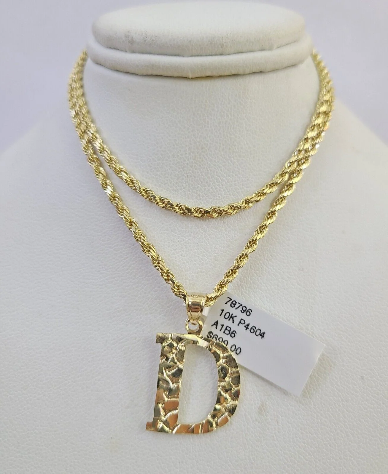 10k Gold Initial D Charm Rope Chain 16"-26" 2.5mm SET Necklace Alphabet Pendant - Image 6