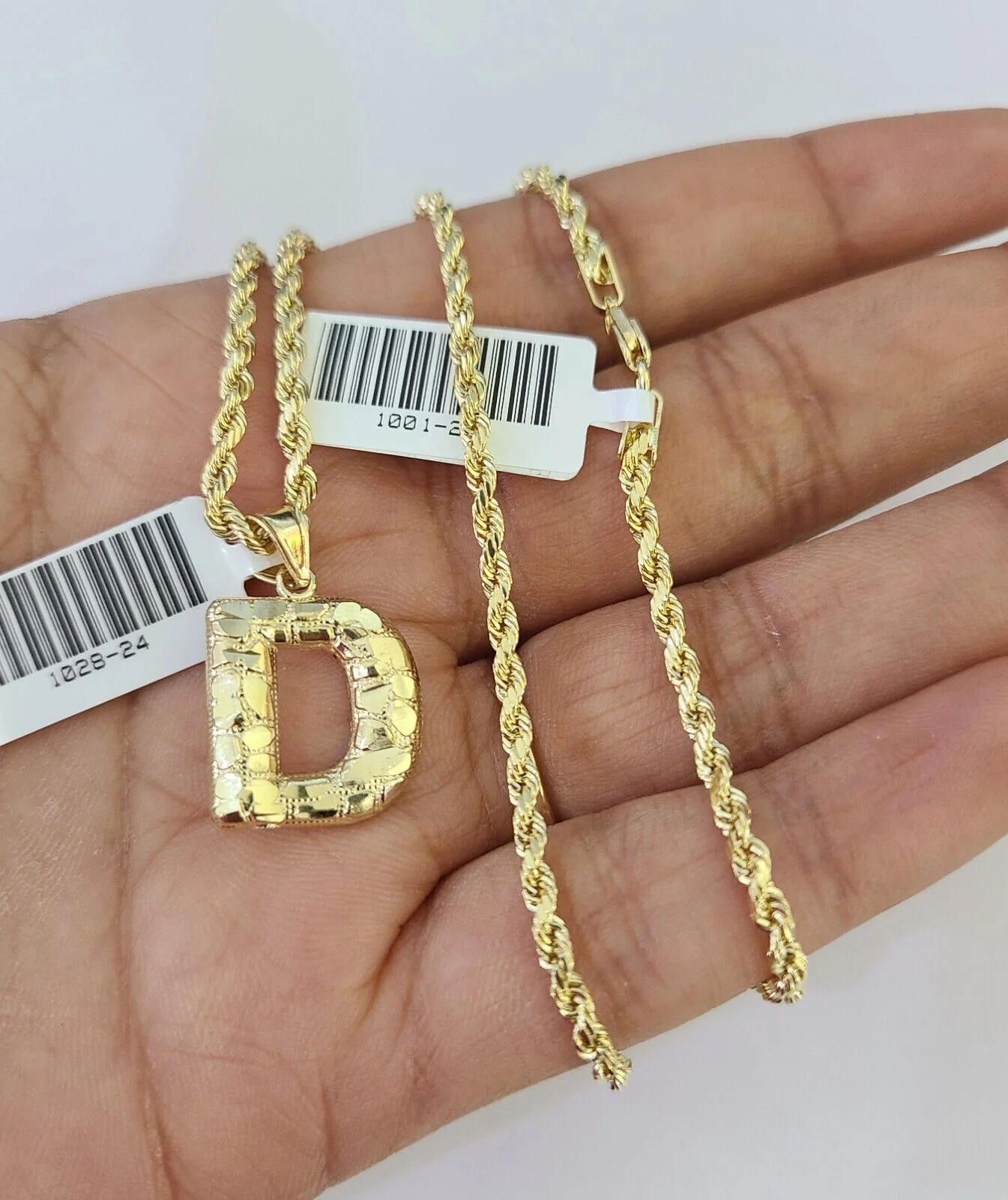 10k Gold Initial D Charm Rope Chain 16"-26" 2.5mm SET Necklace Alphabet Pendant - Image 2