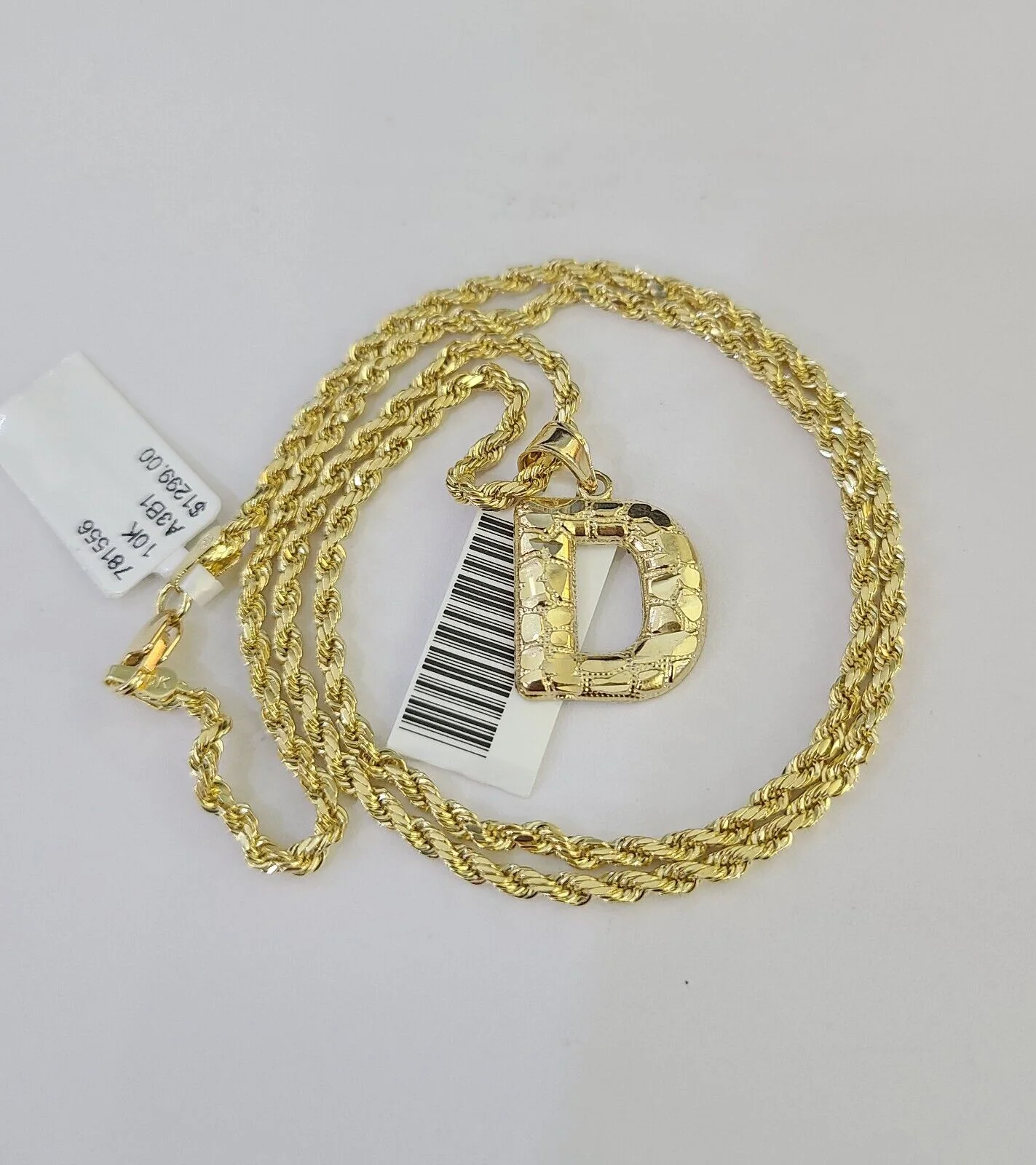 10k Gold Initial D Charm Rope Chain 16"-26" 2.5mm SET Necklace Alphabet Pendant - Image 4