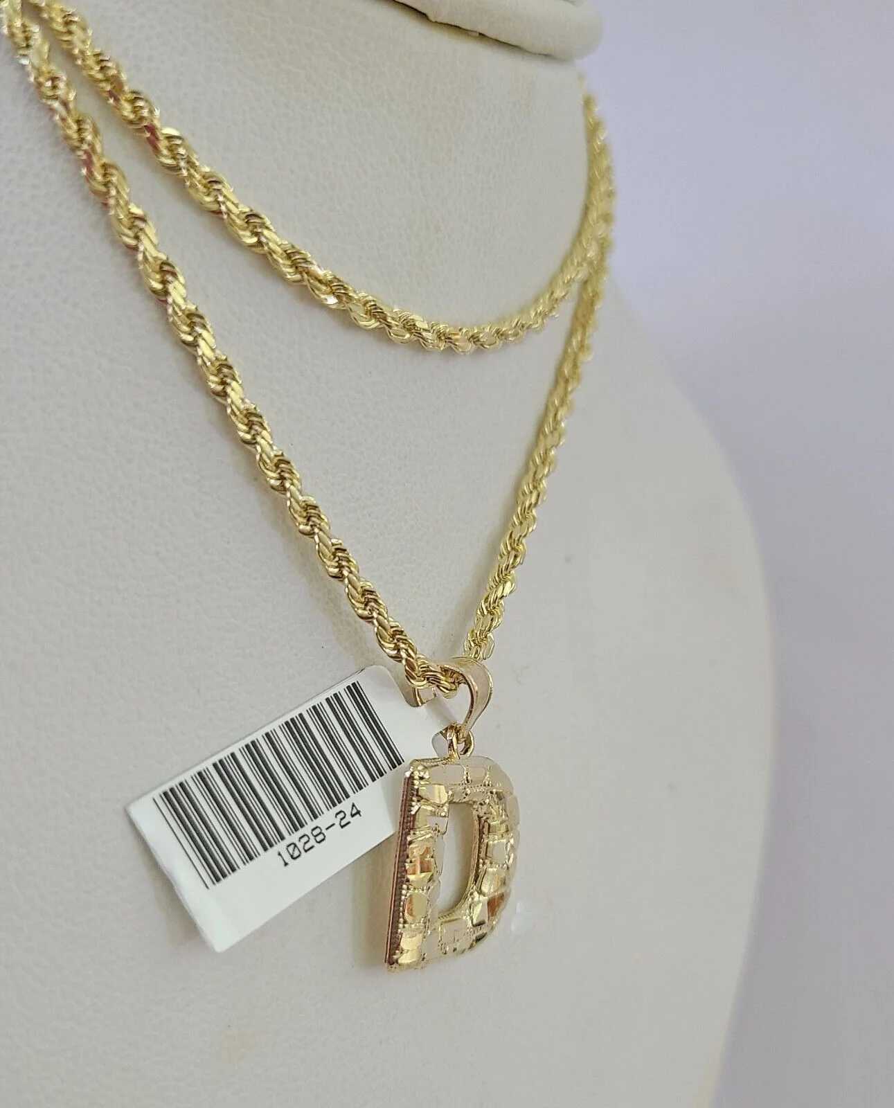10k Gold Initial D Charm Rope Chain 16"-26" 2.5mm SET Necklace Alphabet Pendant - Image 7