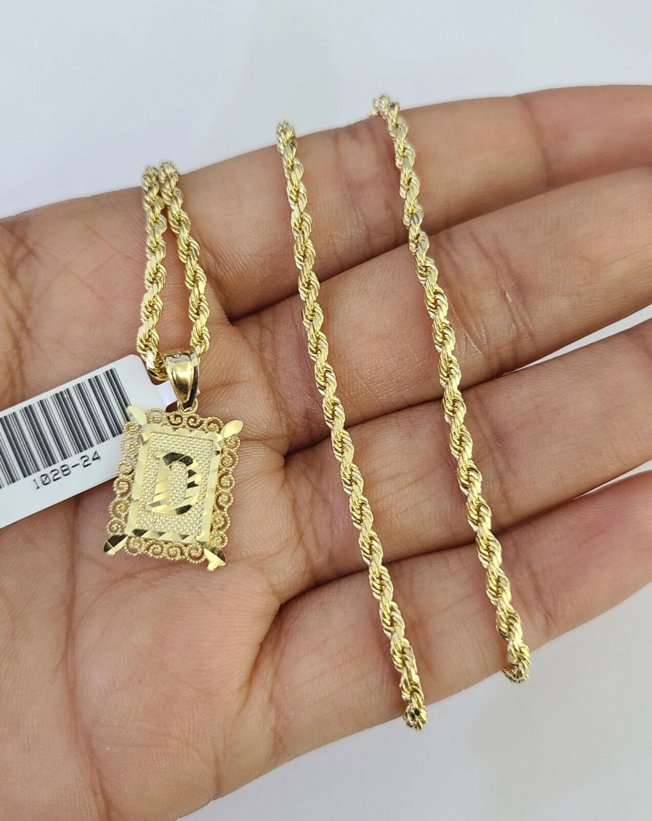 10k Gold Initial D Charm Rope Chain 16"-26" 2.5mm SET Necklace Alphabet Pendant - Image 5