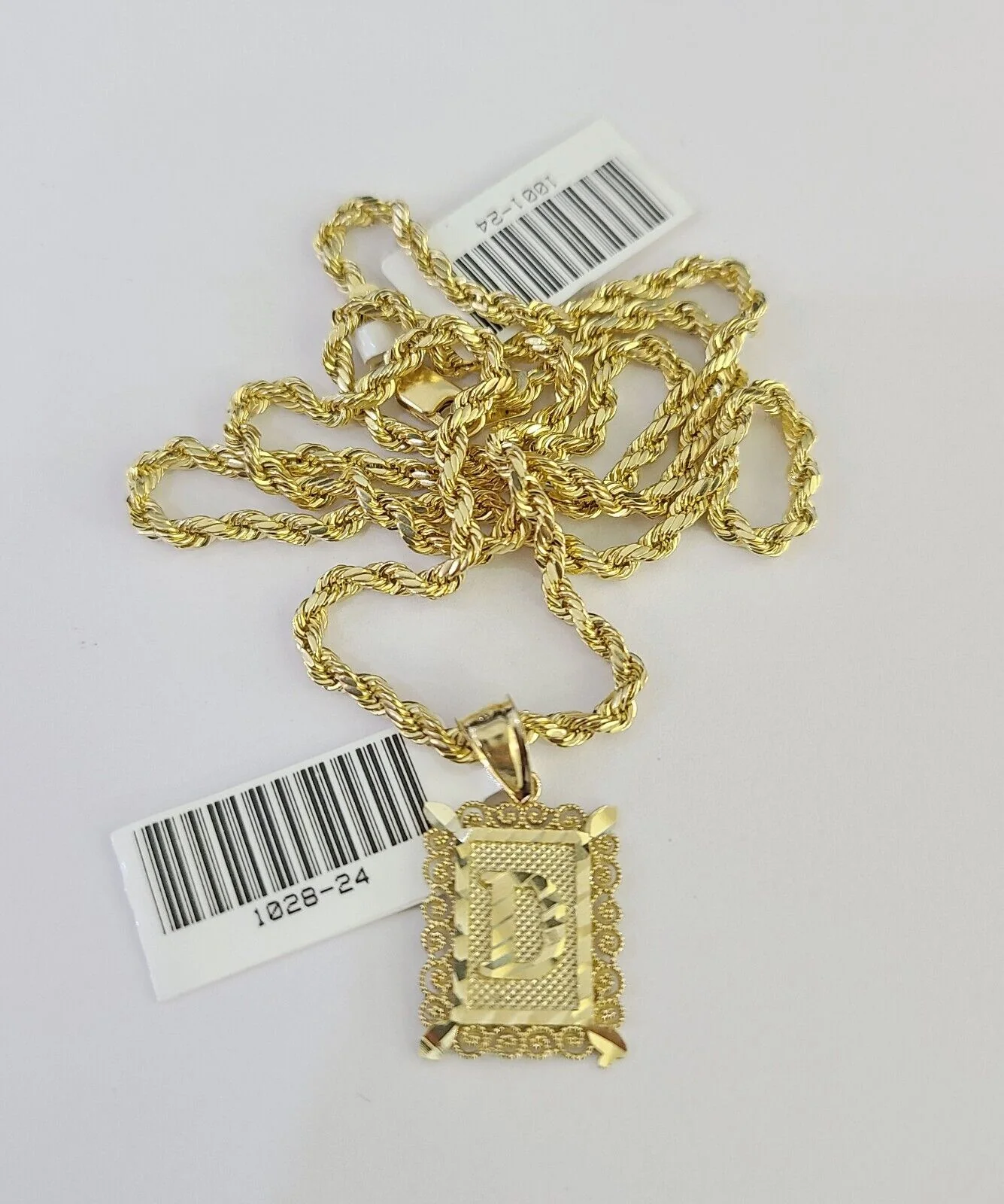 10k Gold Initial D Charm Rope Chain 16"-26" 2.5mm SET Necklace Alphabet Pendant - Image 6