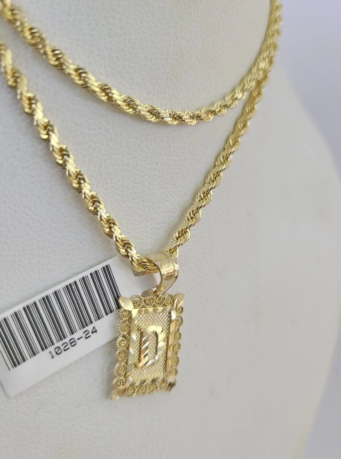 10k Gold Initial D Charm Rope Chain 16"-26" 2.5mm SET Necklace Alphabet Pendant - Image 7