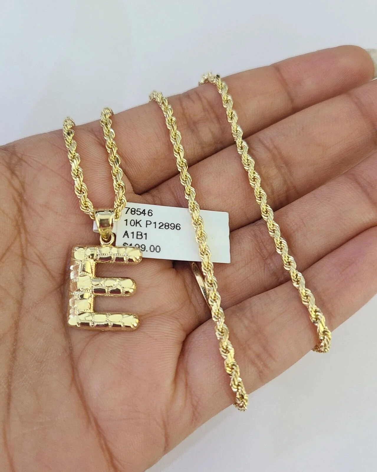 10k Gold Initial E Charm Rope Chain 16"-26" 2.5mm SET Necklace Alphabet Pendant - Image 4