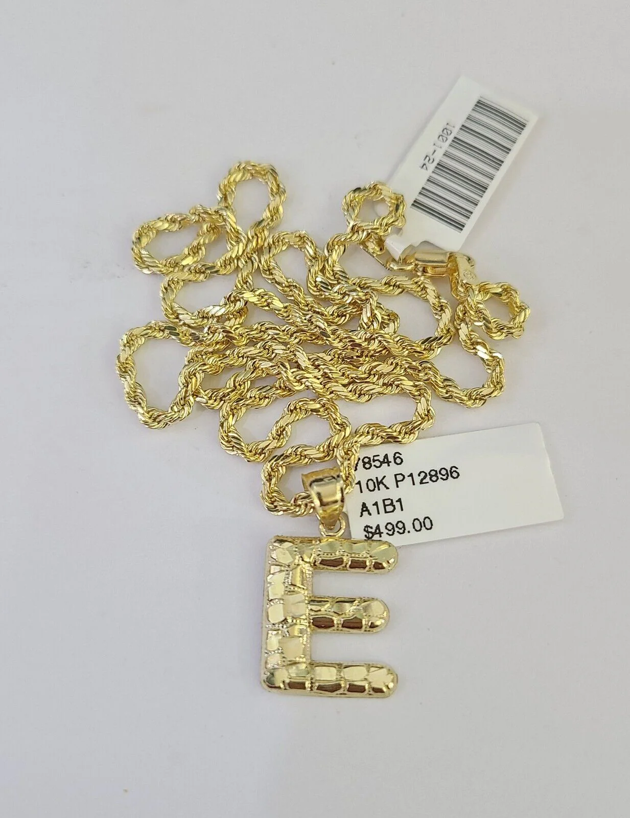 10k Gold Initial E Charm Rope Chain 16"-26" 2.5mm SET Necklace Alphabet Pendant - Image 6