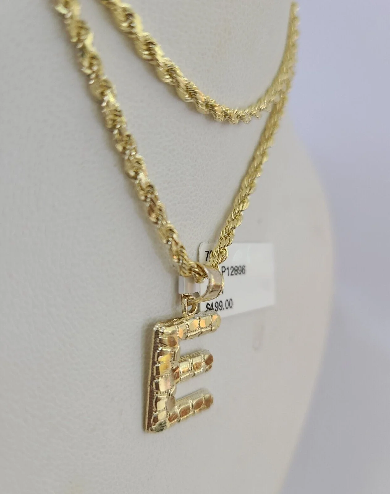 10k Gold Initial E Charm Rope Chain 16"-26" 2.5mm SET Necklace Alphabet Pendant - Image 7