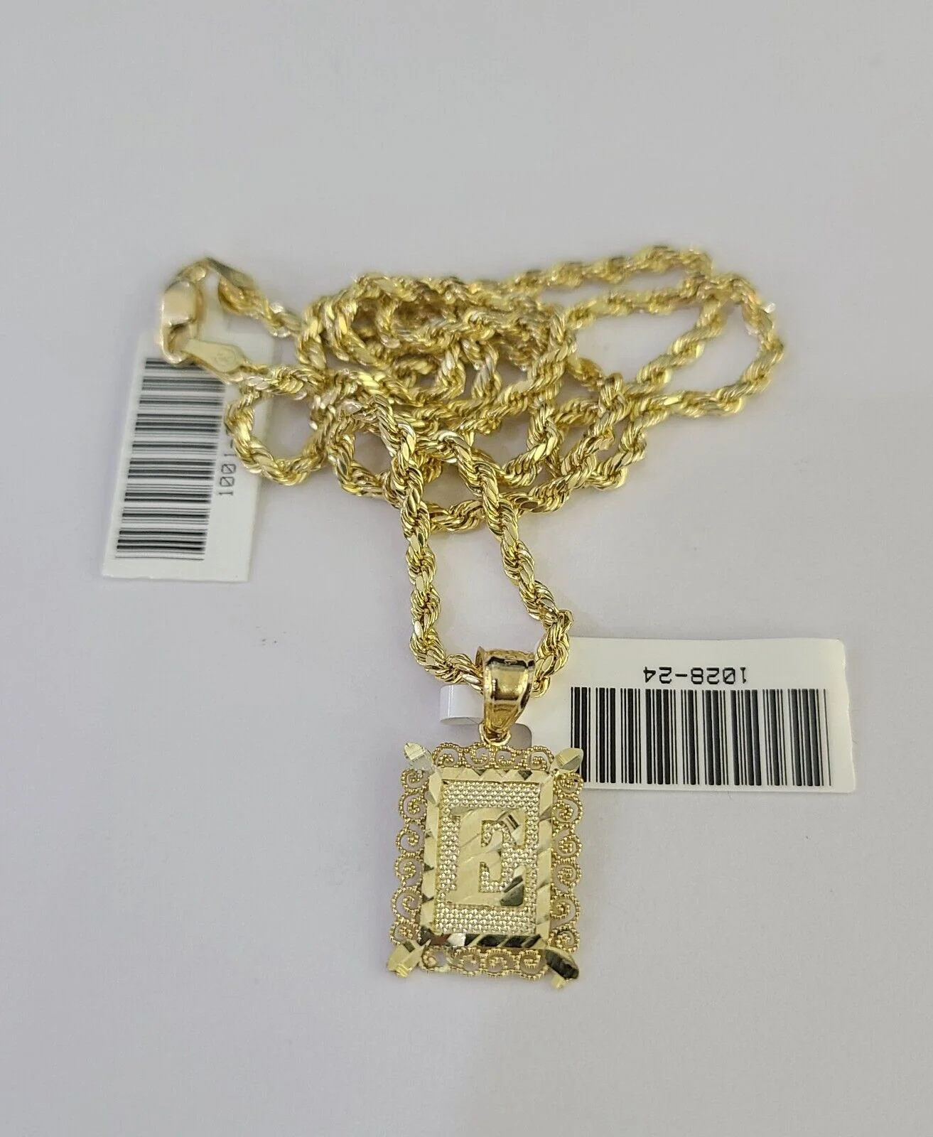 10k Gold Initial E Charm Rope Chain 16"-26" 2.5mm SET Necklace Alphabet Pendant - Image 6