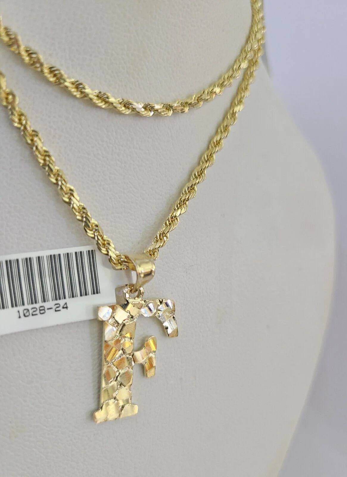 10k Gold Initial F Charm Rope Chain 16"-26" 2.5mm SET Necklace Alphabet Pendant - Image 3