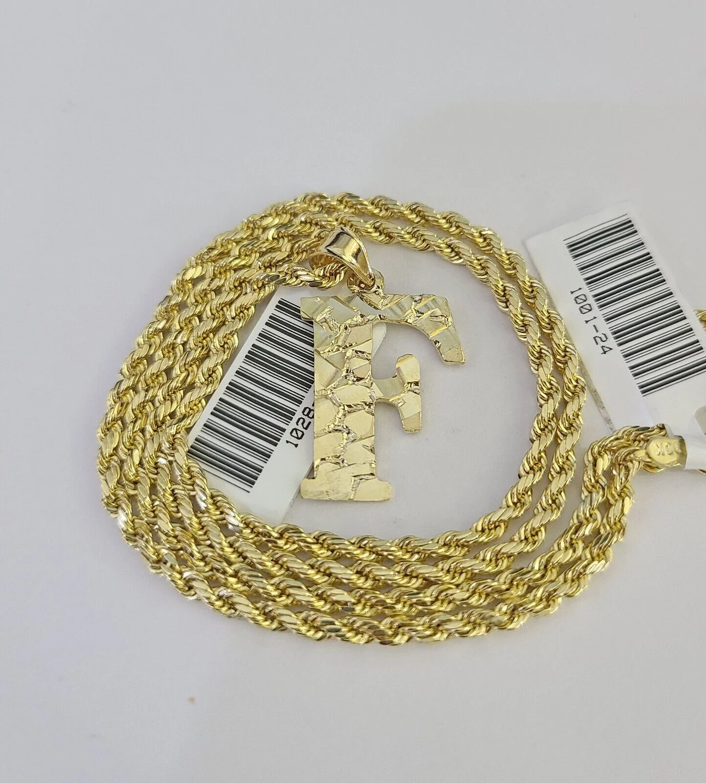 10k Gold Initial F Charm Rope Chain 16"-26" 2.5mm SET Necklace Alphabet Pendant - Image 5
