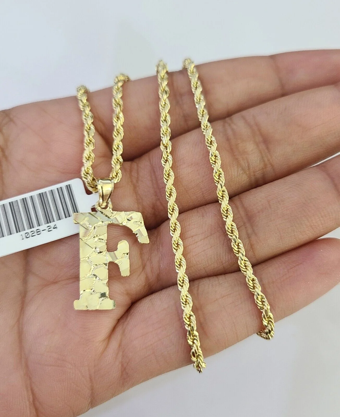 10k Gold Initial F Charm Rope Chain 16"-26" 2.5mm SET Necklace Alphabet Pendant - Image 6