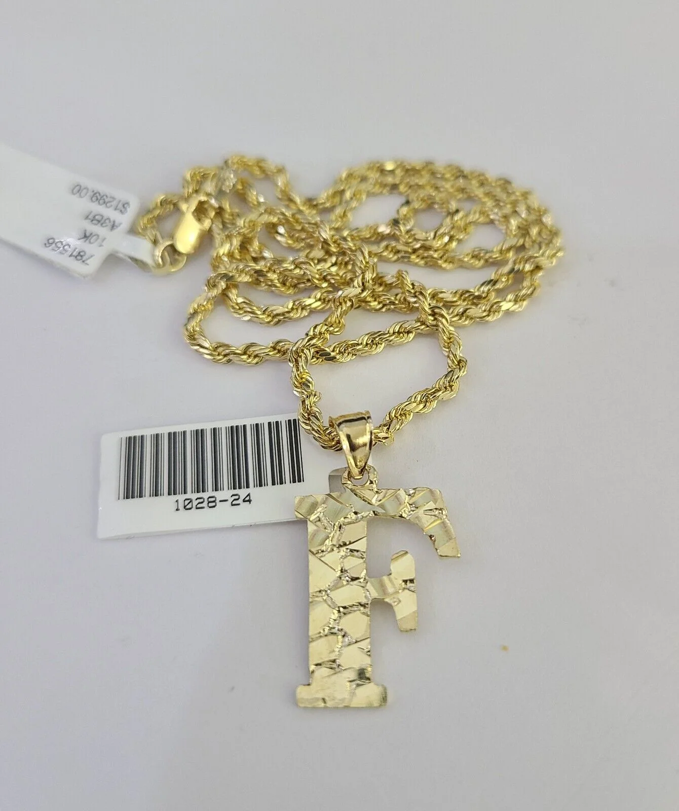 10k Gold Initial F Charm Rope Chain 16"-26" 2.5mm SET Necklace Alphabet Pendant - Image 7