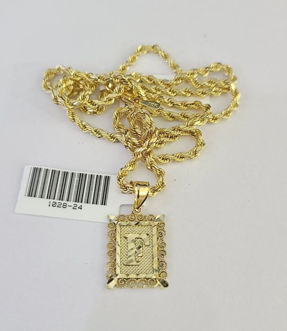 10k Gold Initial F Charm Rope Chain 16"-26" 2.5mm SET Necklace Alphabet Pendant - Image 6