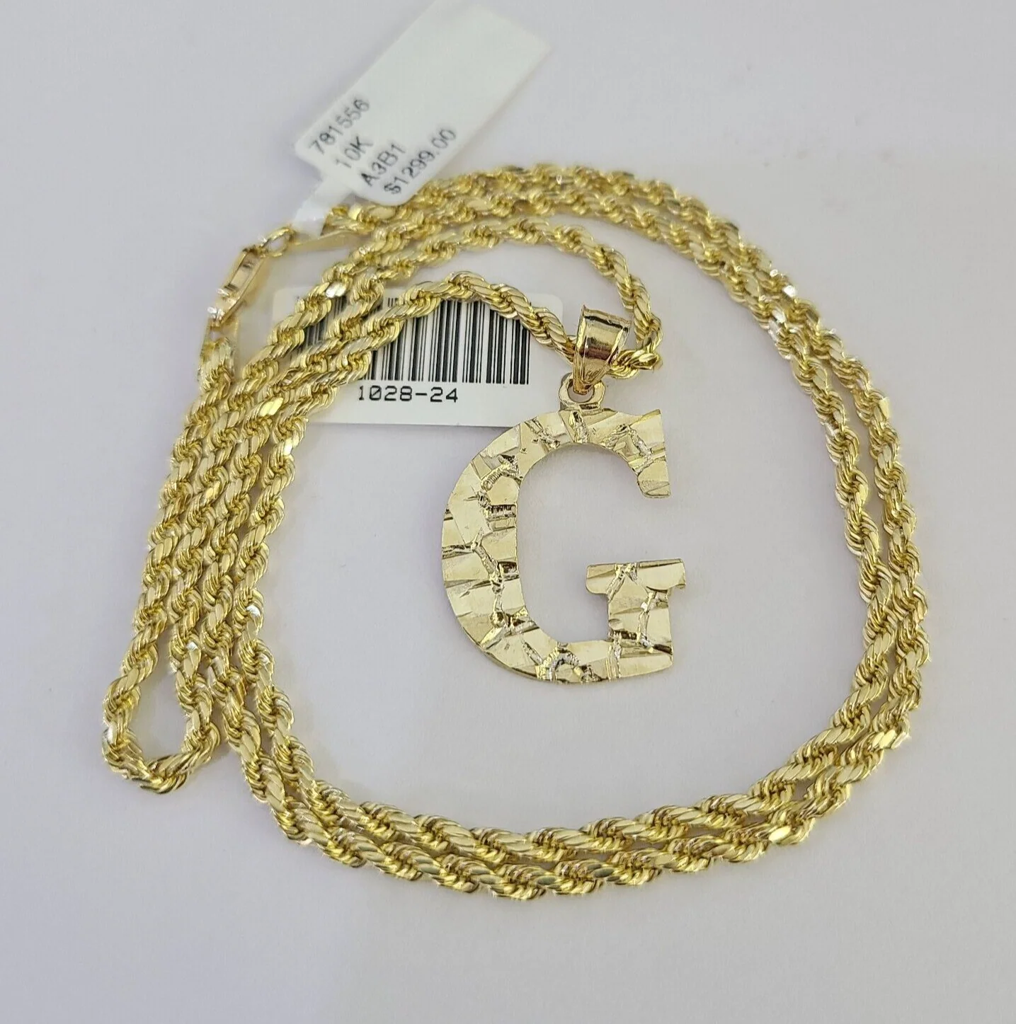 10k Gold Initial G Charm Rope Chain 16"-26" 2.5mm SET Necklace Alphabet Pendant - Image 2