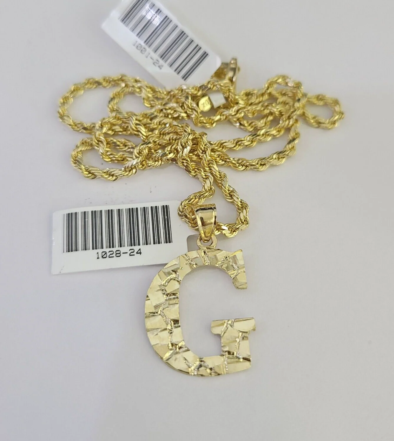 10k Gold Initial G Charm Rope Chain 16"-26" 2.5mm SET Necklace Alphabet Pendant - Image 4
