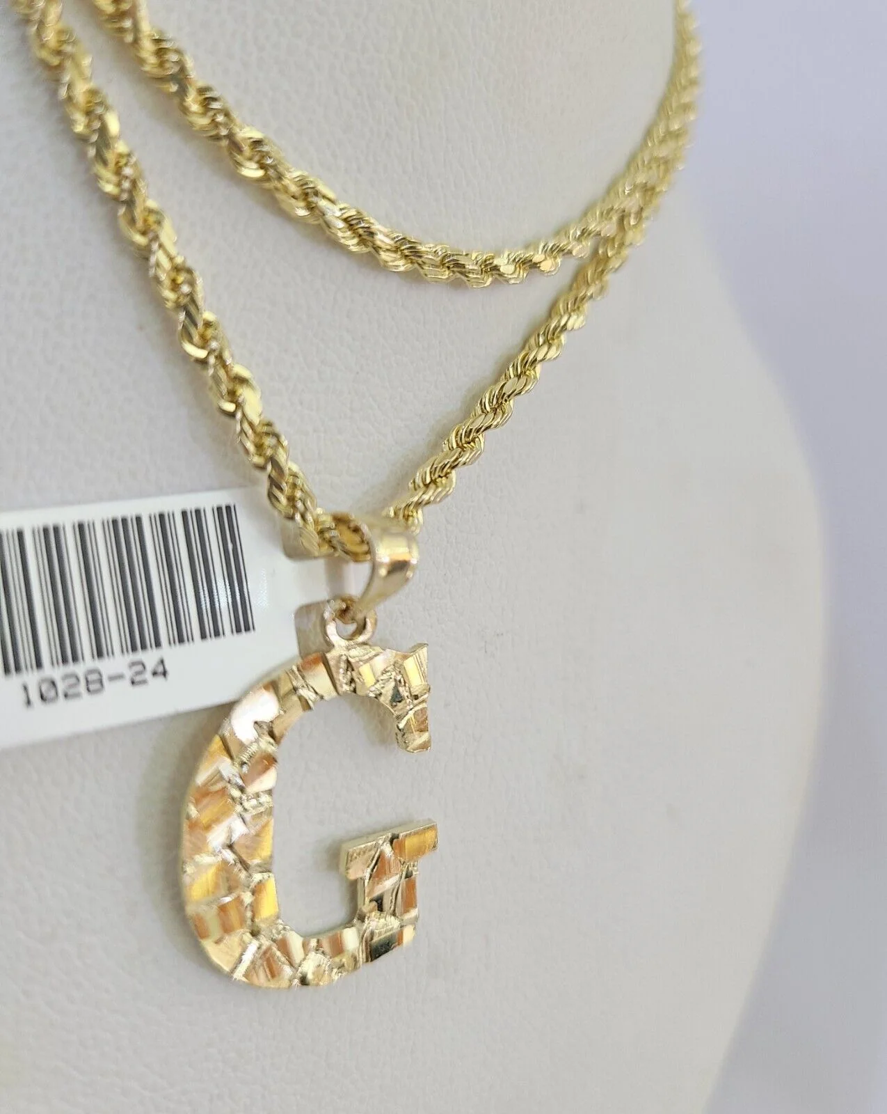 10k Gold Initial G Charm Rope Chain 16"-26" 2.5mm SET Necklace Alphabet Pendant - Image 5