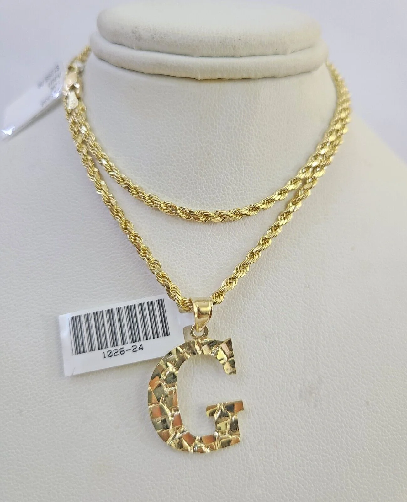 10k Gold Initial G Charm Rope Chain 16"-26" 2.5mm SET Necklace Alphabet Pendant - Image 6