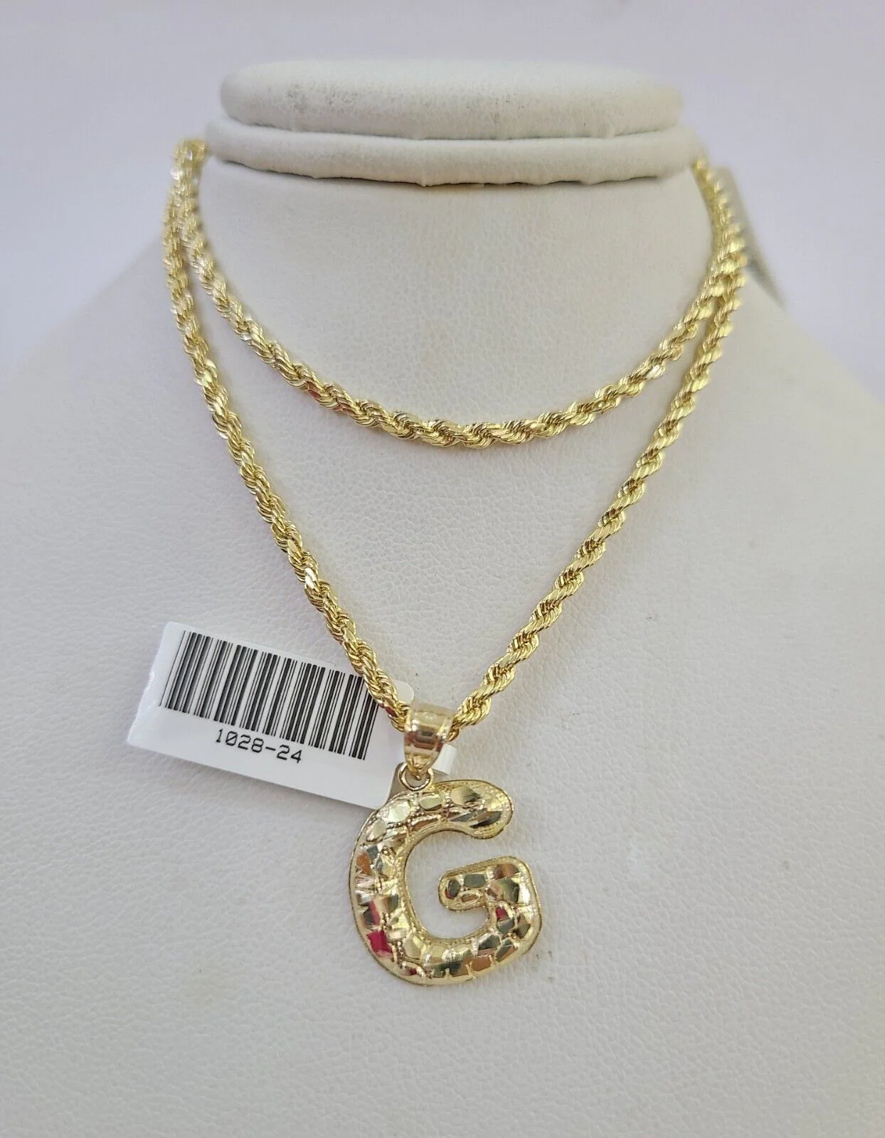 10k Gold Initial G Charm Rope Chain 16"-26" 2.5mm SET Necklace Alphabet Pendant - Image 2
