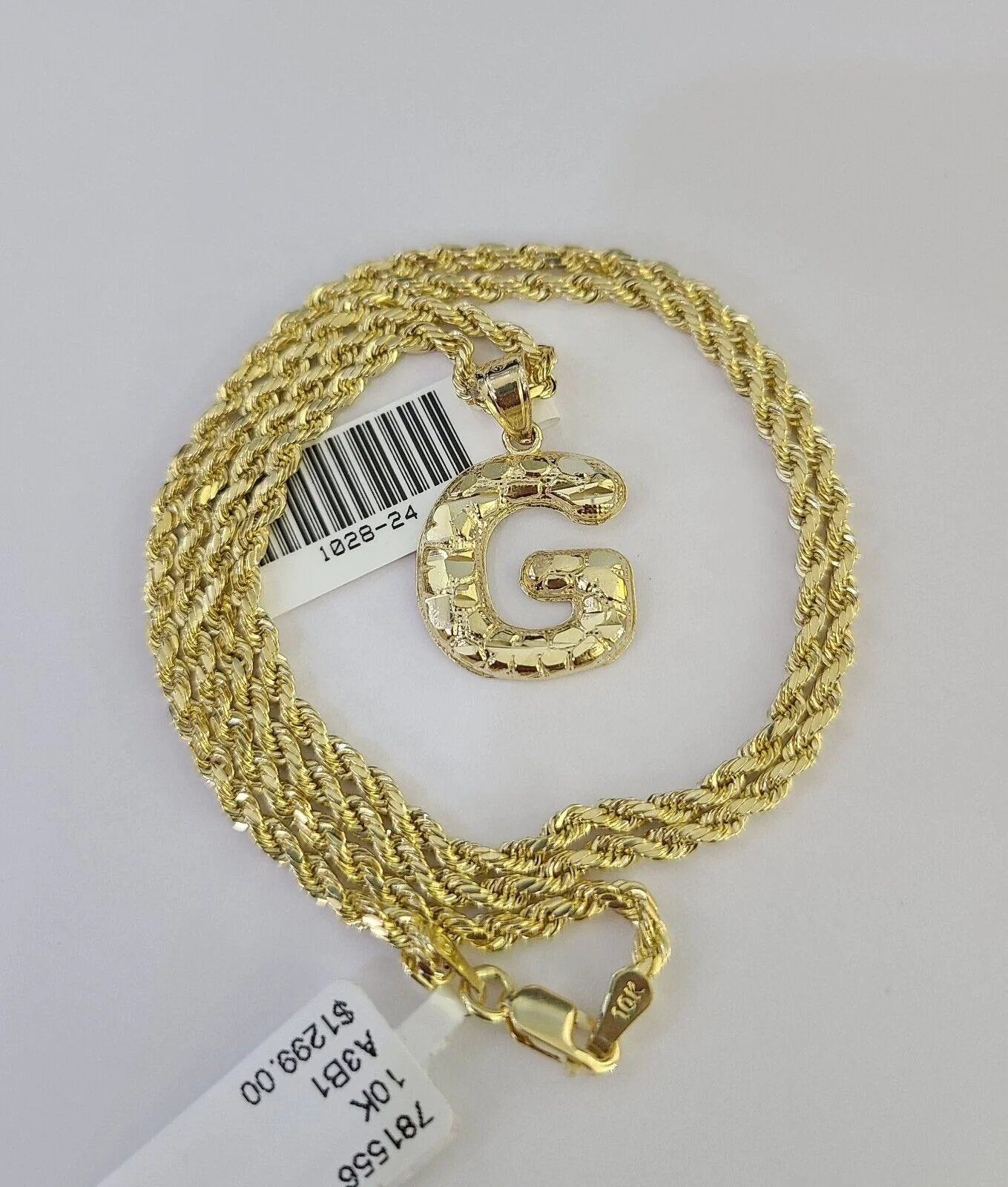 10k Gold Initial G Charm Rope Chain 16"-26" 2.5mm SET Necklace Alphabet Pendant - Image 4
