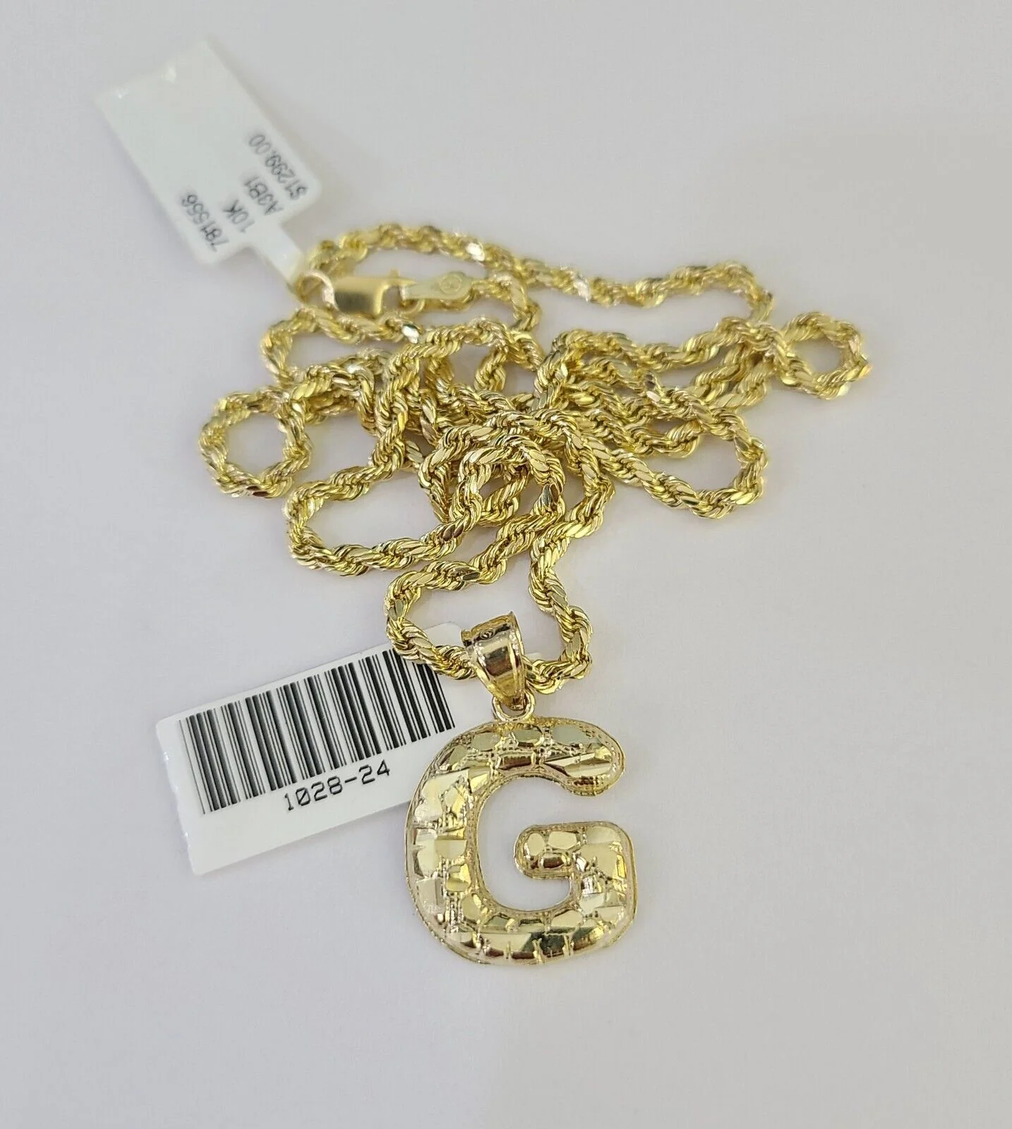 10k Gold Initial G Charm Rope Chain 16"-26" 2.5mm SET Necklace Alphabet Pendant - Image 6