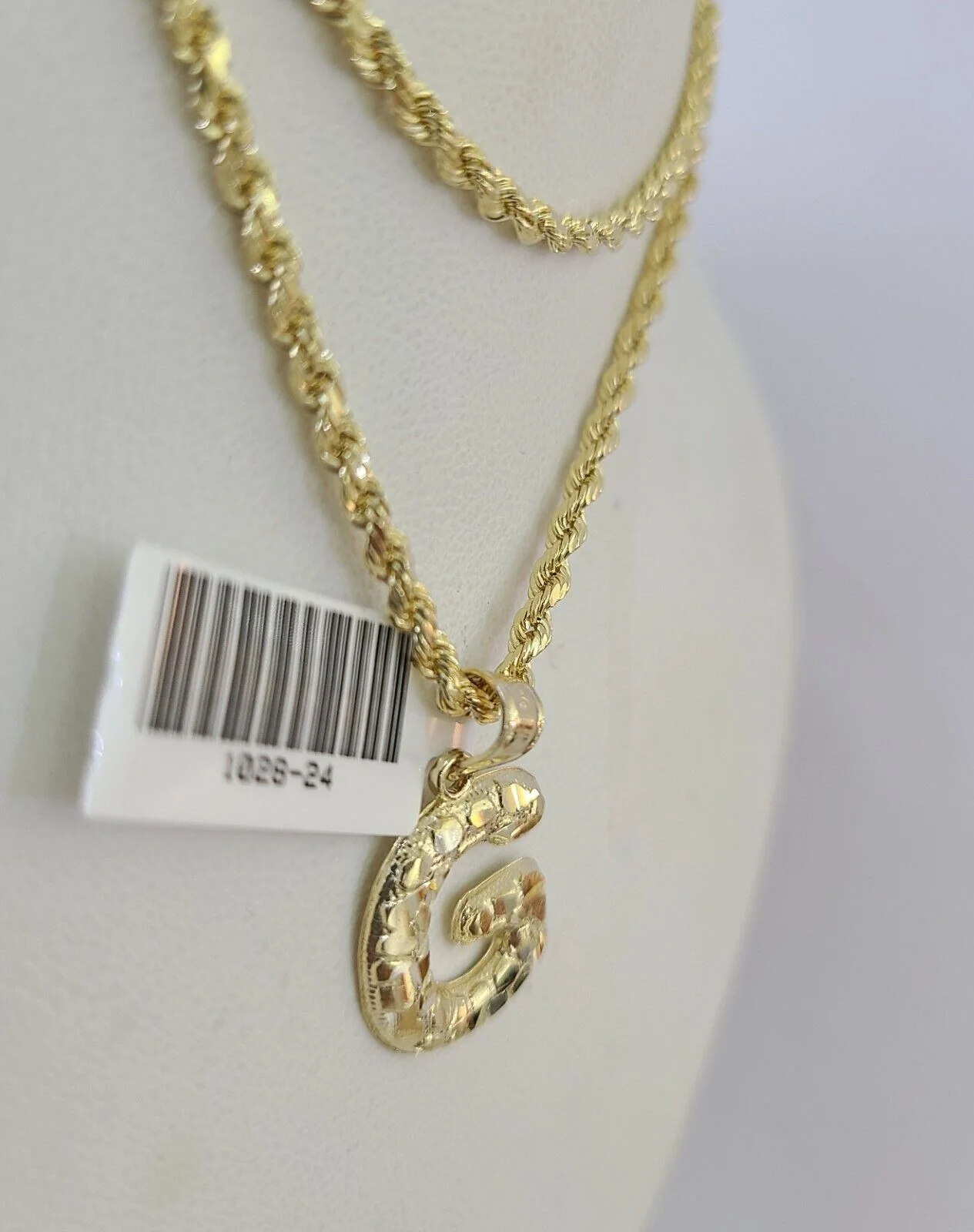 10k Gold Initial G Charm Rope Chain 16"-26" 2.5mm SET Necklace Alphabet Pendant - Image 7