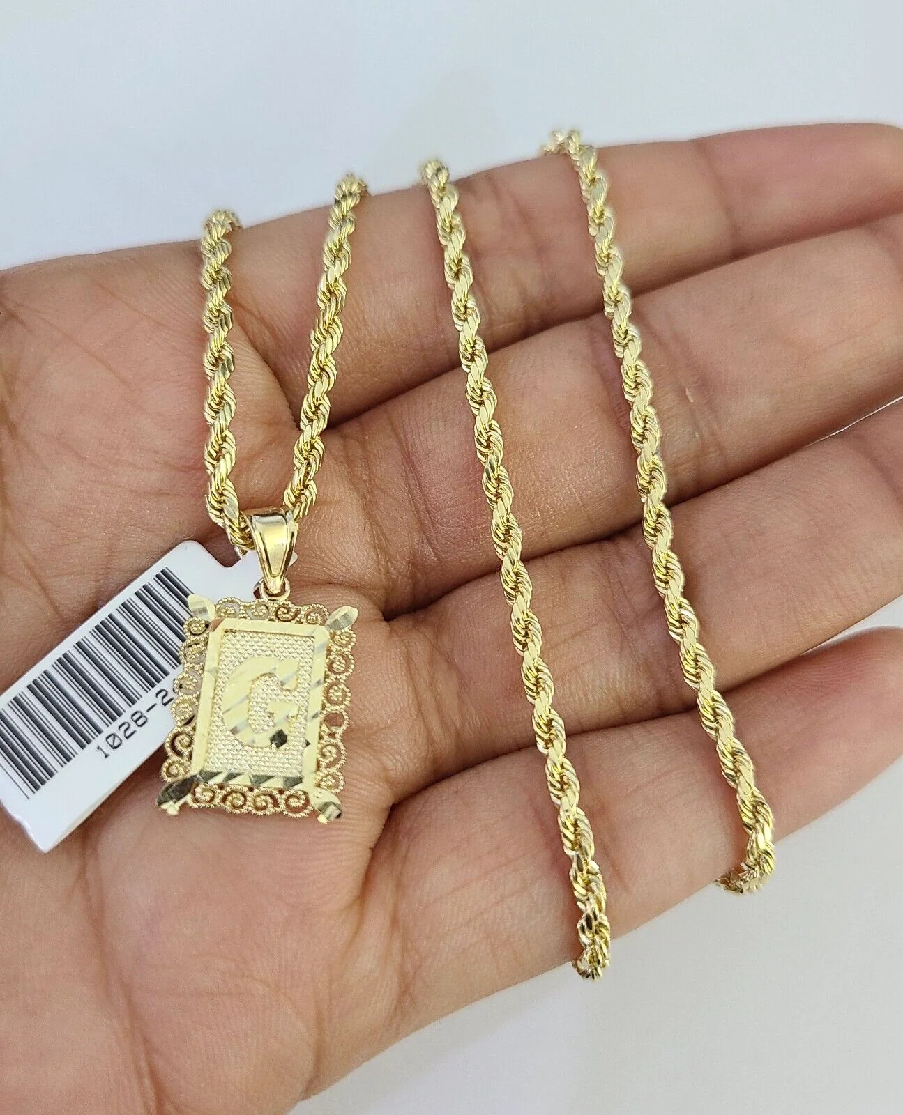 10k Gold Initial G Charm Rope Chain 16"-26" 2.5mm SET Necklace Alphabet Pendant - Image 4