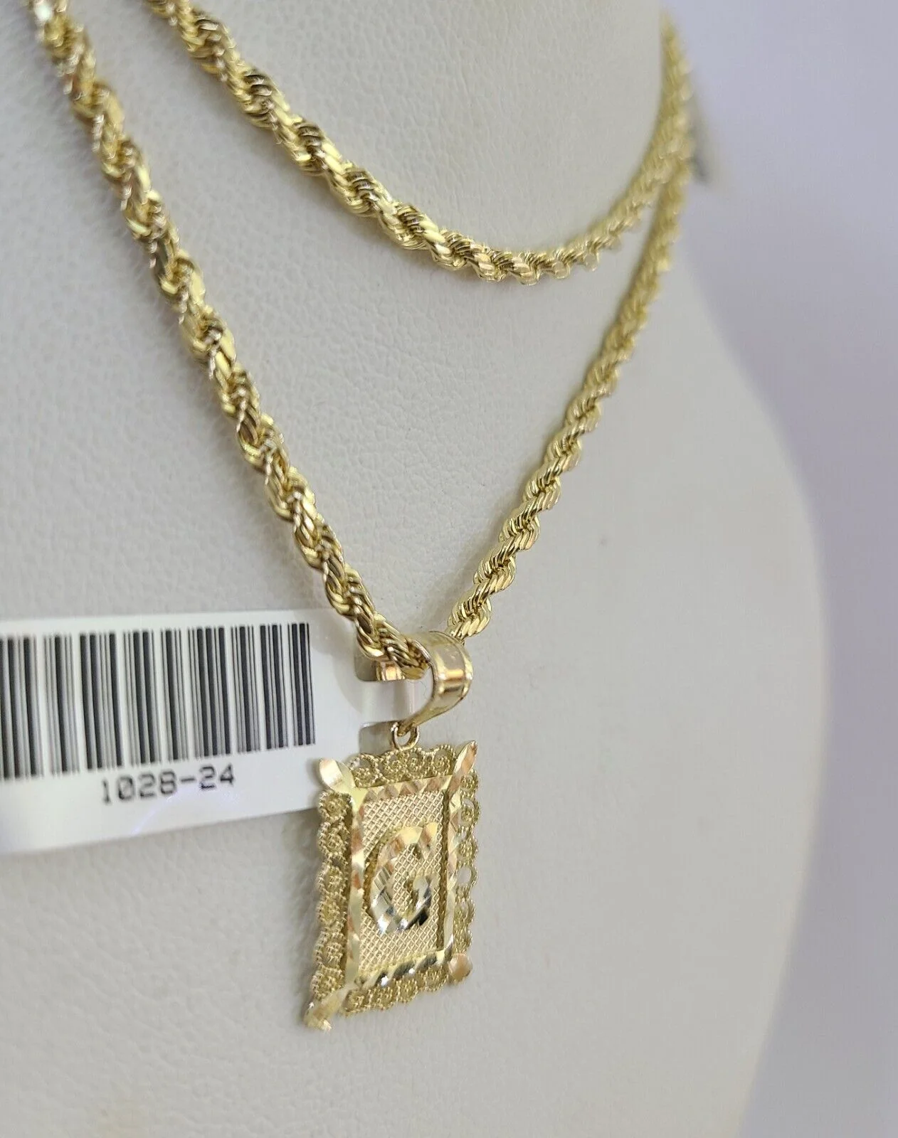 10k Gold Initial G Charm Rope Chain 16"-26" 2.5mm SET Necklace Alphabet Pendant - Image 7