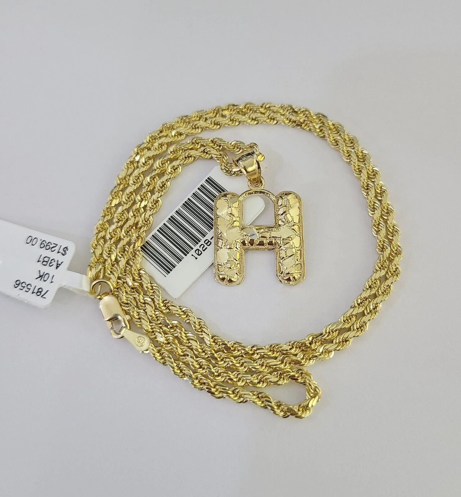 10k Gold Initial H Charm Rope Chain 16"-26" 2.5mm SET Necklace Alphabet Pendant - Image 3